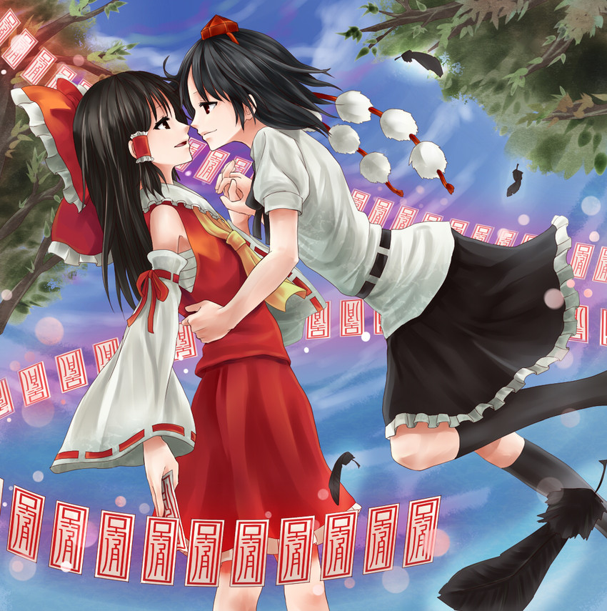 hakurei reimu and shameimaru aya (touhou) drawn by michimaru_(michi)