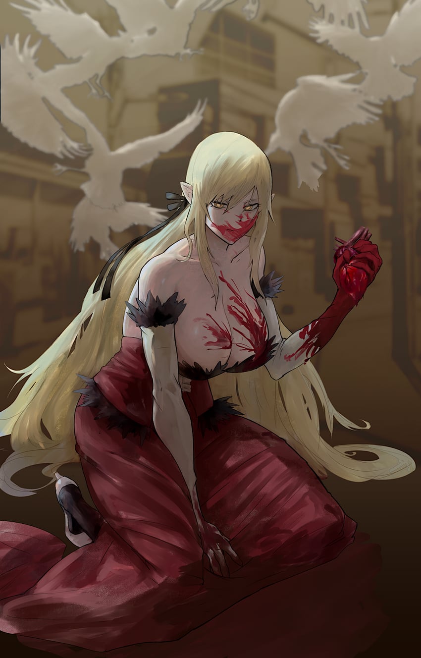 oshino shinobu and kiss-shot acerola-orion heart-under-blade (monogatari and 1 more) drawn by arqa