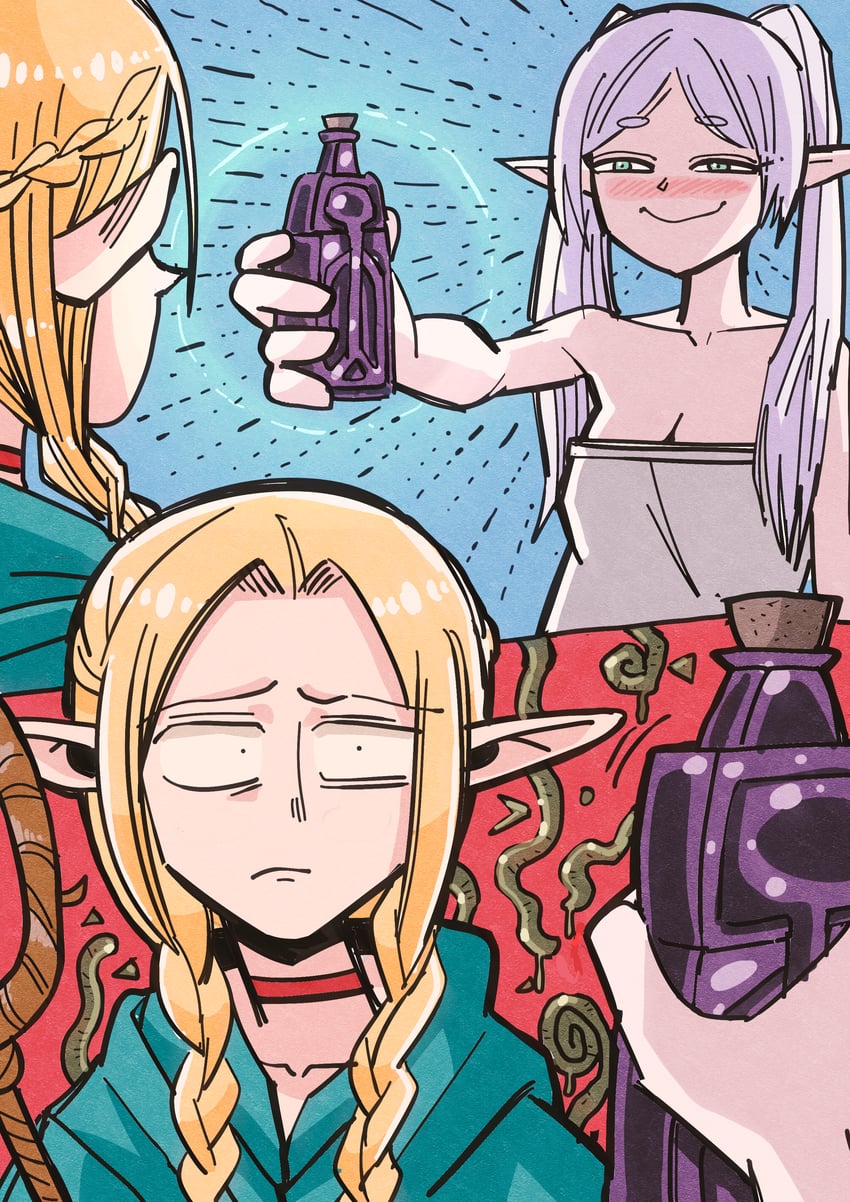 frieren and marcille donato (sousou no frieren and 1 more) drawn by hansoom_(latebirdwakeup)