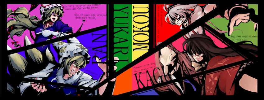 yakumo yukari, fujiwara no mokou, yakumo ran, and houraisan kaguya (touhou) drawn by morino_hon