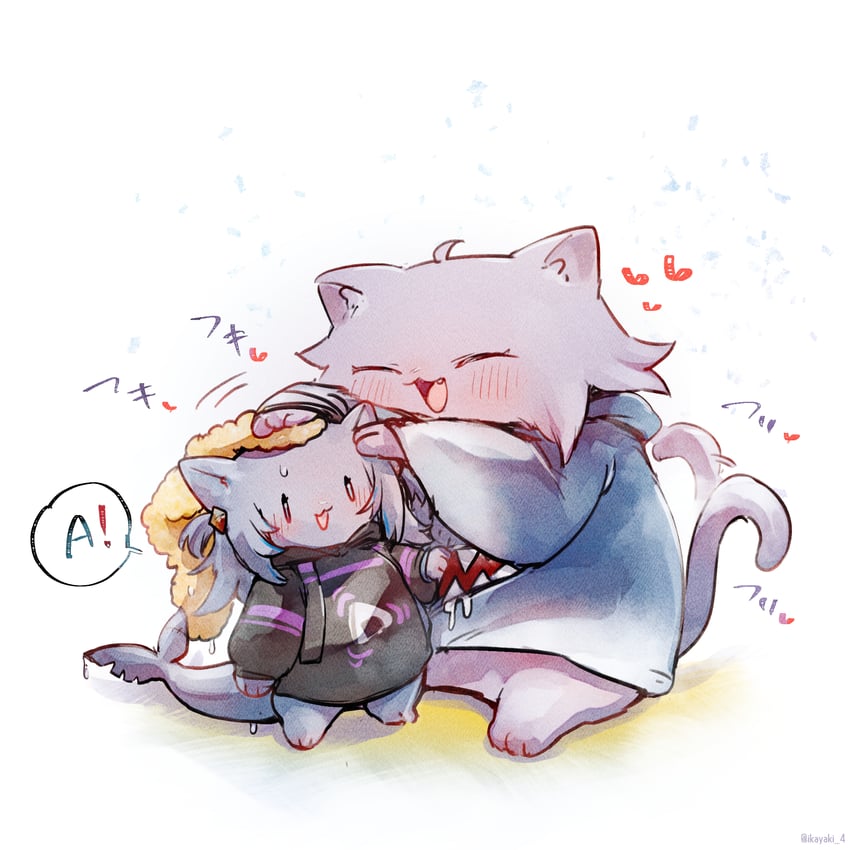gawr gura and nekomata okayu (hololive and 1 more) drawn by ikayaki_(ikayaki4)