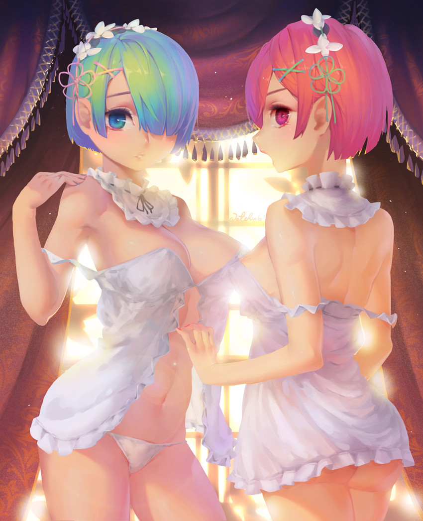 rem and ram (re:zero kara hajimeru isekai seikatsu) drawn by waterring