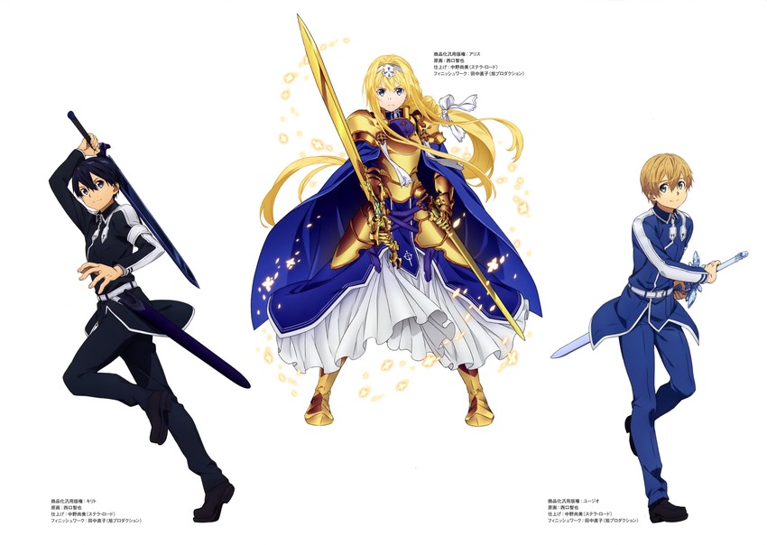 kirito, alice zuberg, and eugeo (sword art online and 1 more) drawn by nishiguchi_tomoya