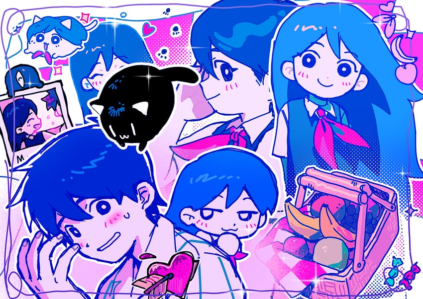 mari, hero, something, and mewo (omori) drawn by ba_wu90665