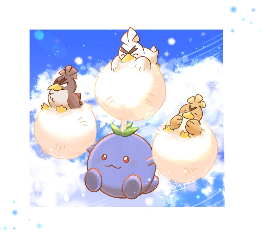 jumpluff, sirfetch'd, farfetch'd, and galarian farfetch'd (pokemon) drawn by shuri_(syurigame)