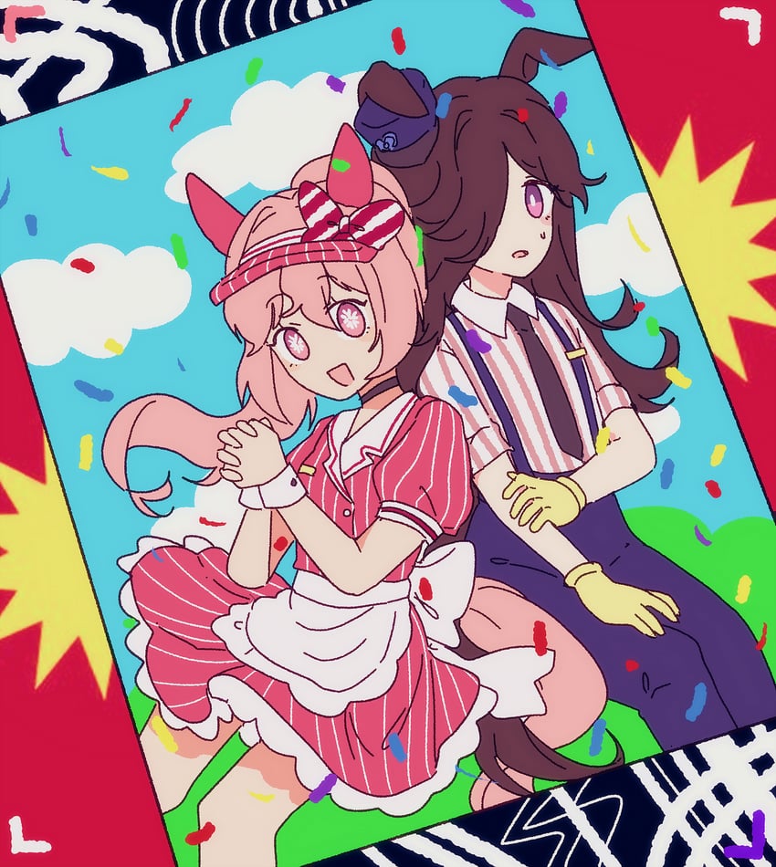rice shower and haru urara (umamusume and 1 more) drawn by cynthia_(uuzz5324)