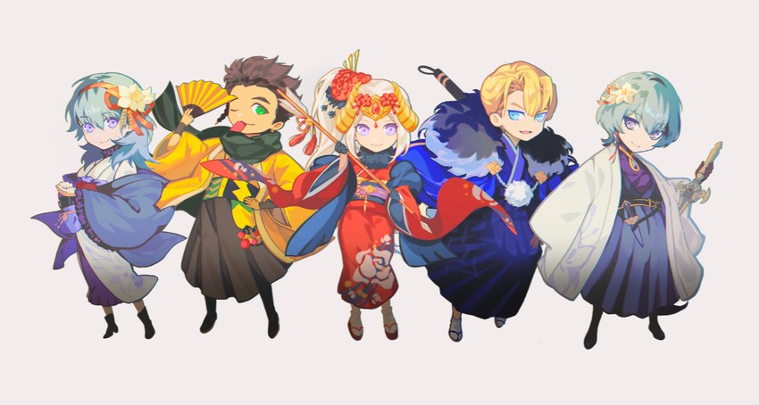 female byleth, edelgard von hresvelg, dimitri alexandre blaiddyd, male byleth, and claude von riegan (fire emblem and 1 more) drawn by loooooneutral