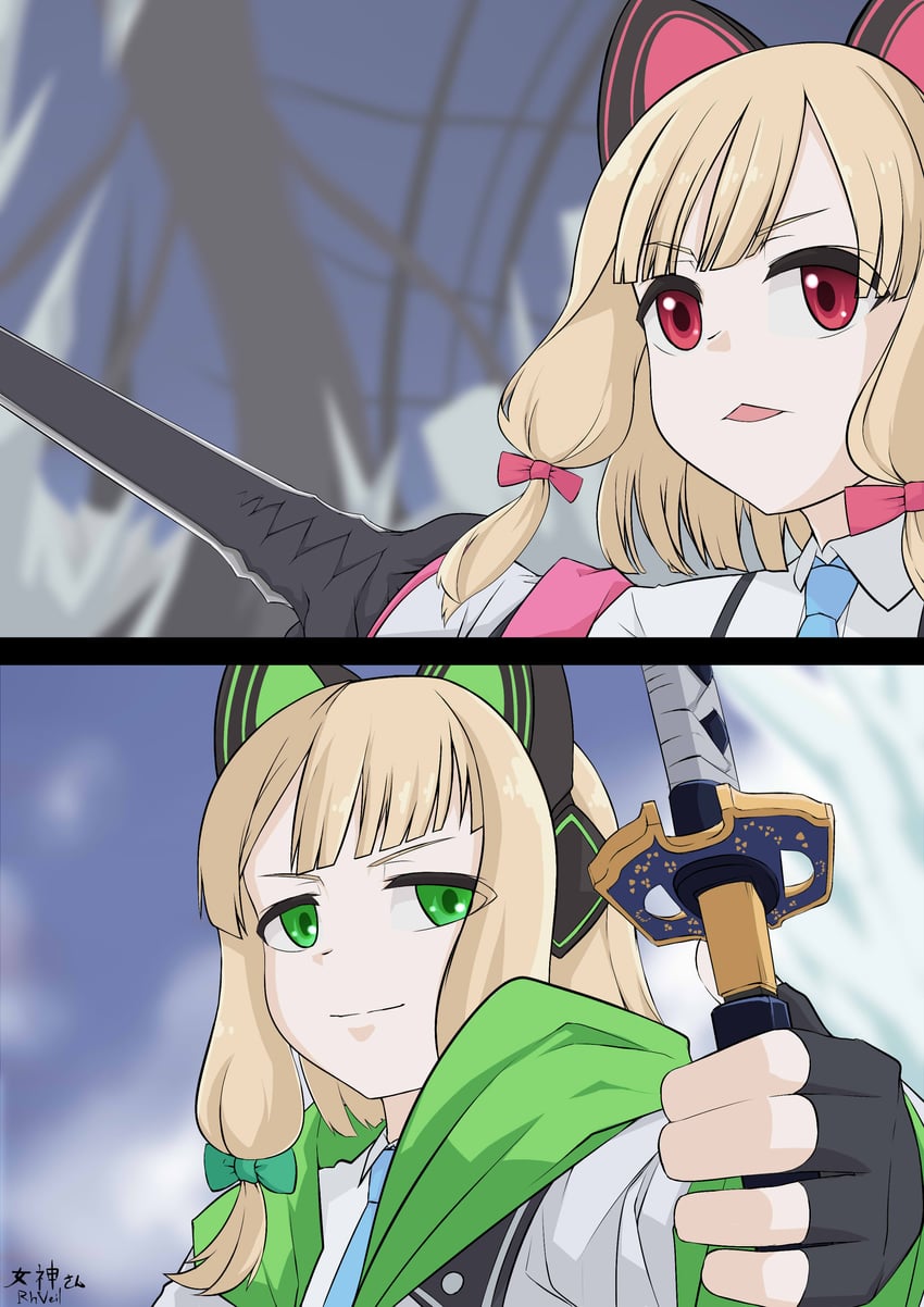 momoi and midori (blue archive and 2 more) drawn by rhveil