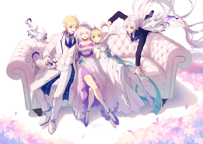 artoria pendragon, saber, fou, merlin, arthur pendragon, and 1 more (fate and 3 more) drawn by tsuyukusa_(eeta7273)