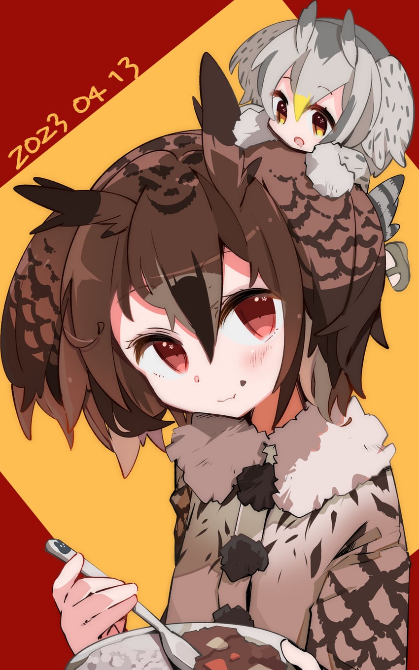 northern white-faced owl and eurasian eagle owl (kemono friends) drawn by nanana_(nanana_iz)