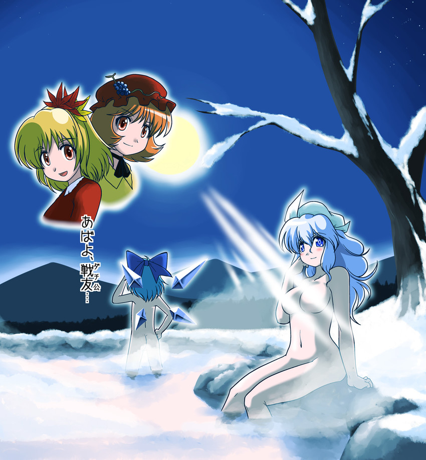 cirno, aki minoriko, aki shizuha, and letty whiterock (touhou) drawn by iwatobi_hiro