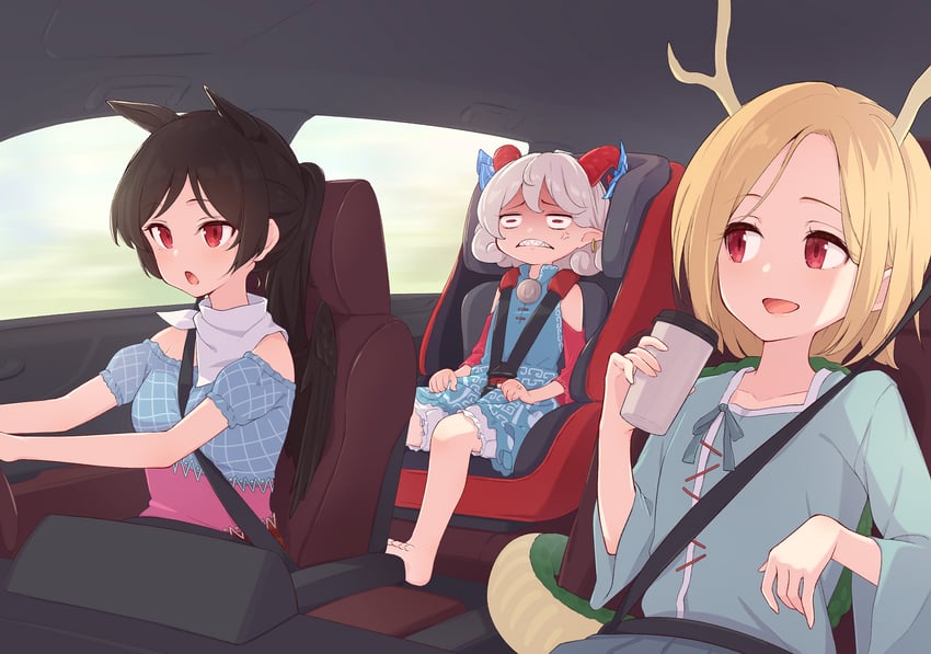kicchou yachie, kurokoma saki, and toutetsu yuuma (touhou) drawn by kanpa_(campagne_9)