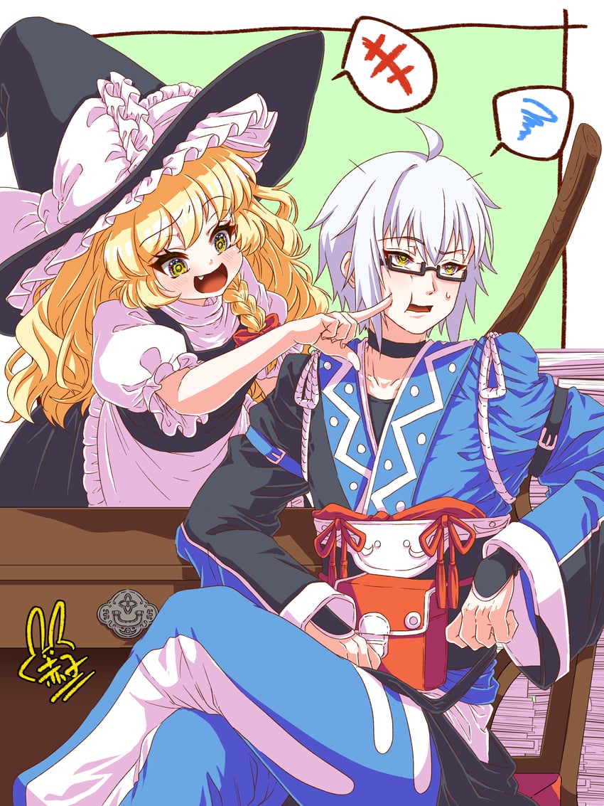 kirisame marisa and morichika rinnosuke (touhou) drawn by utyouten_akako