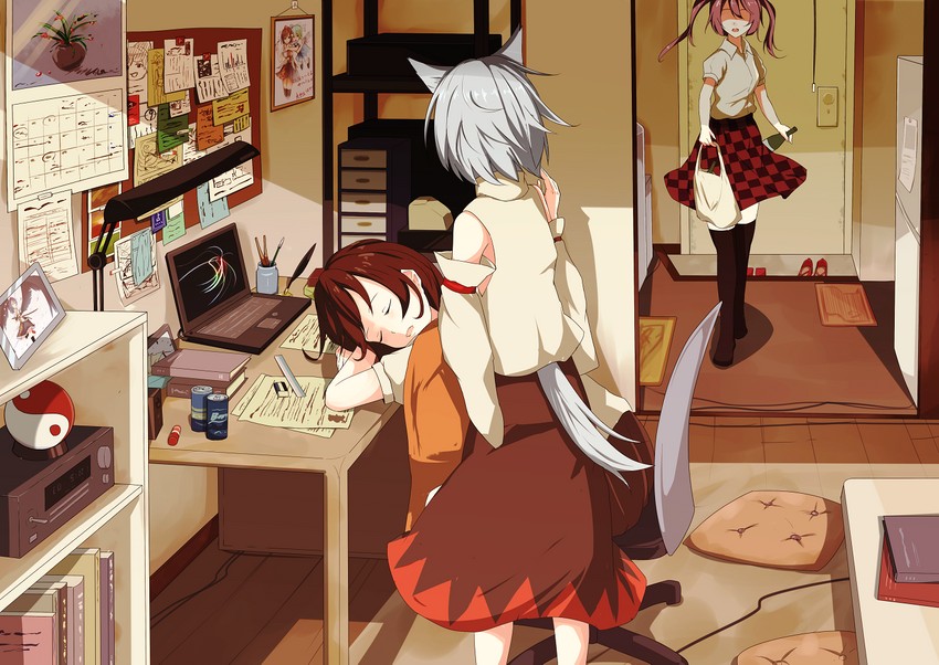cirno, shameimaru aya, inubashiri momiji, and himekaidou hatate (touhou) drawn by hidaka_kouyou