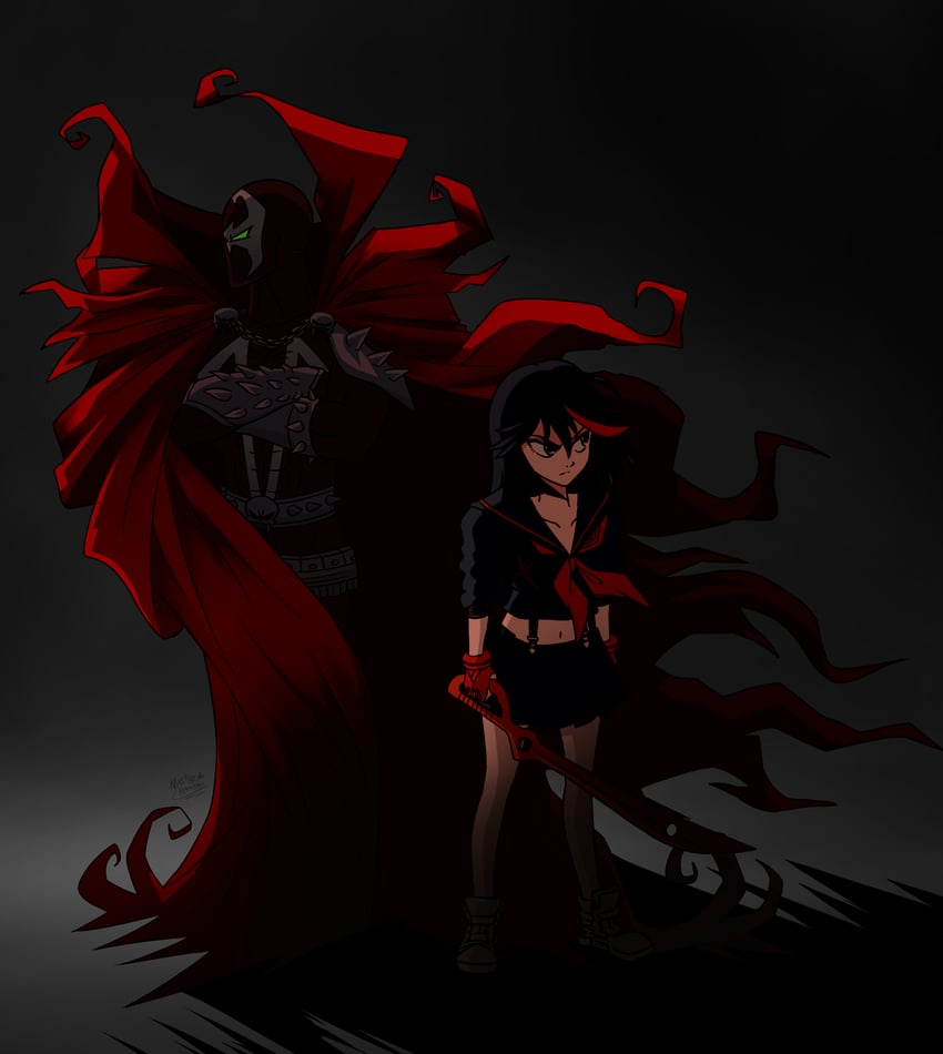 matoi ryuuko, senketsu, and spawn (kill la kill and 1 more) drawn by mast3r-rainb0w