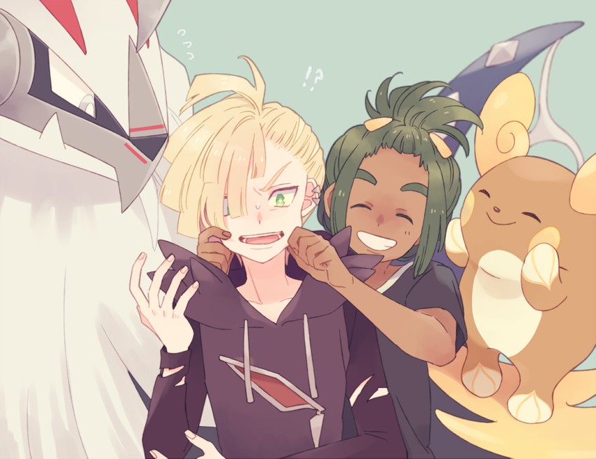 gladion, hau, alolan raichu, and silvally (pokemon and 1 more) drawn by komasawa_(fmn-ppp)