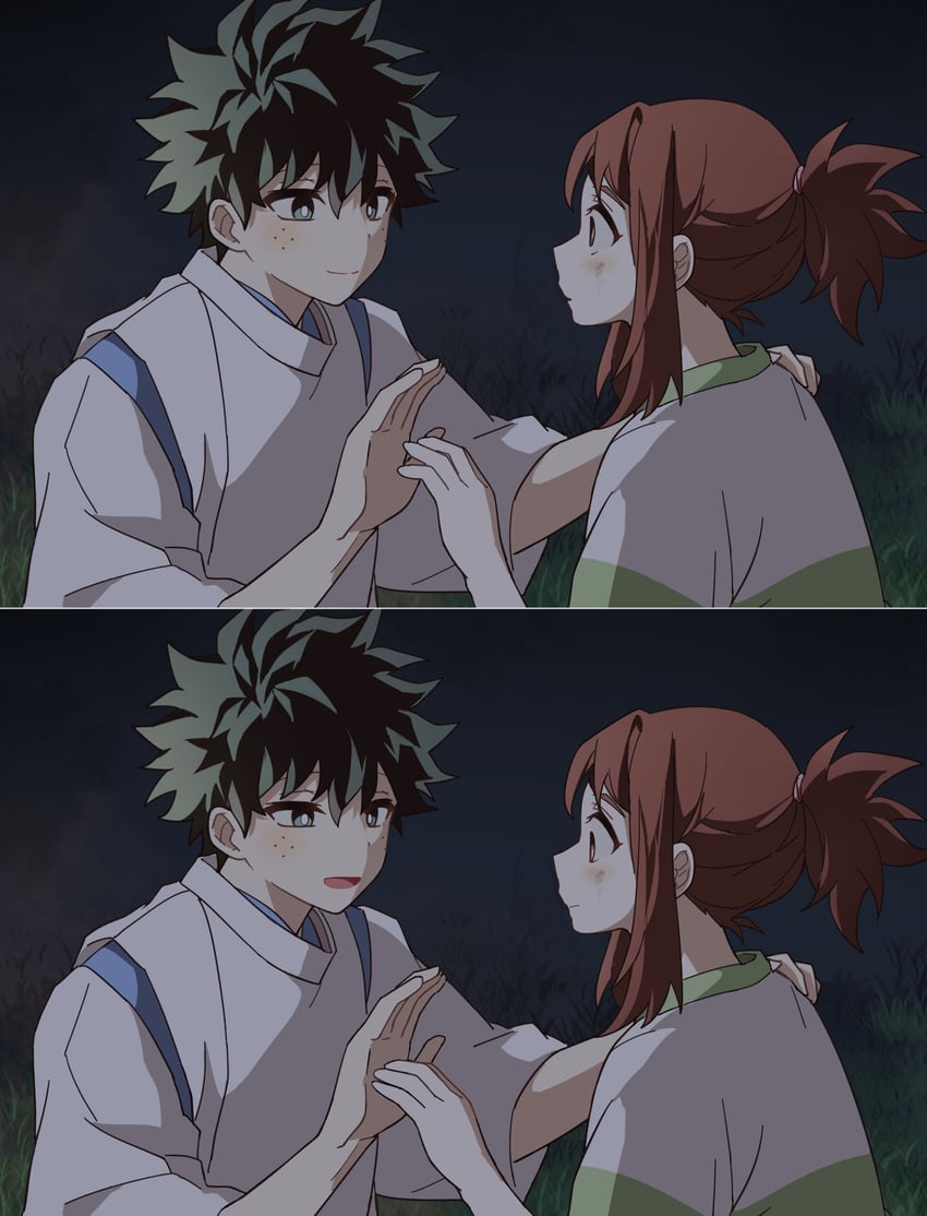 midoriya izuku, uraraka ochaco, ogino chihiro, and haku (boku no hero academia and 1 more) drawn by coi_mha