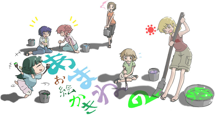 yuno, miyako, hiro, sae, yoshinoya, and 1 more (hidamari sketch) drawn by amane_takashi