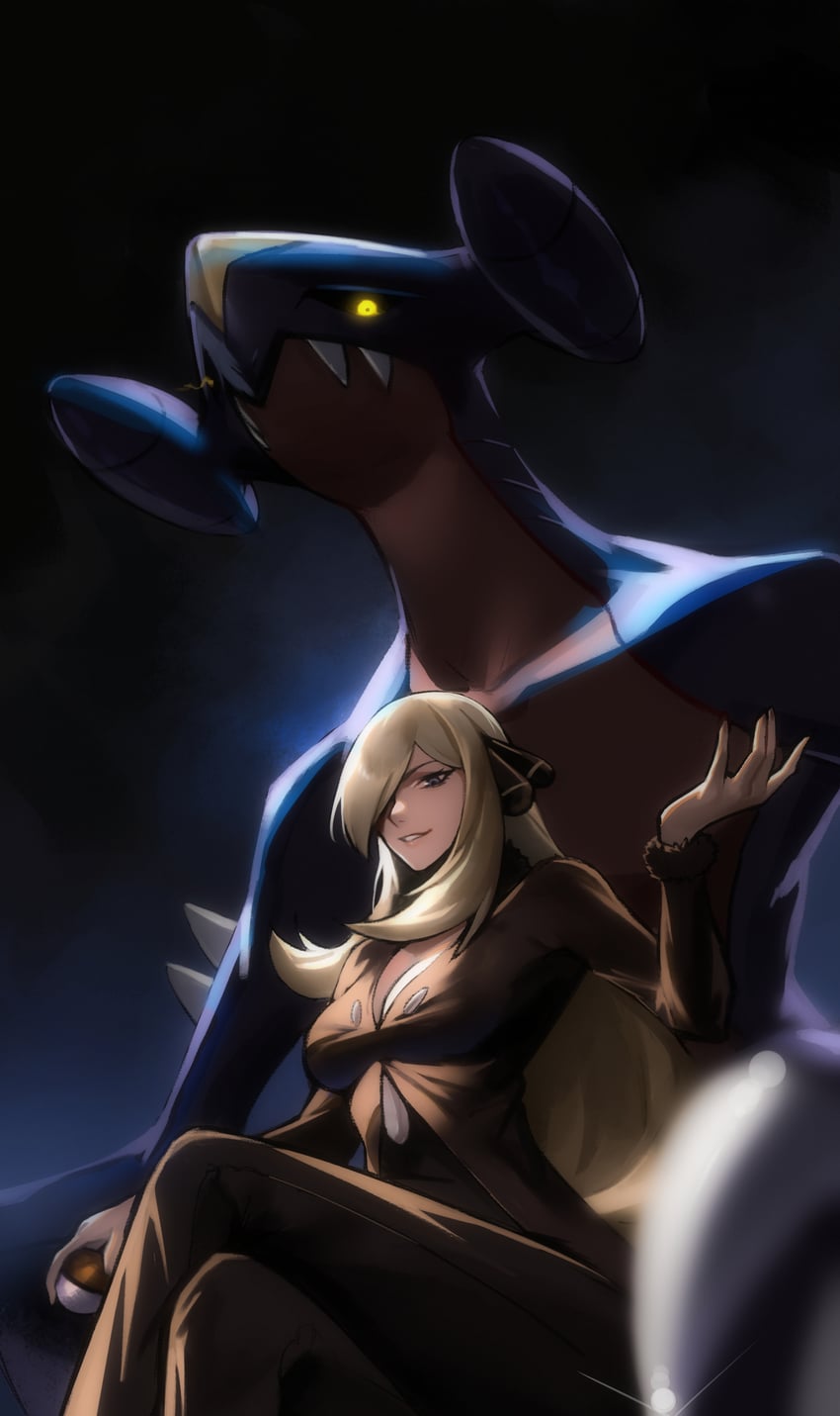 cynthia and garchomp (pokemon and 1 more) drawn by tommy_(kingdukeee)