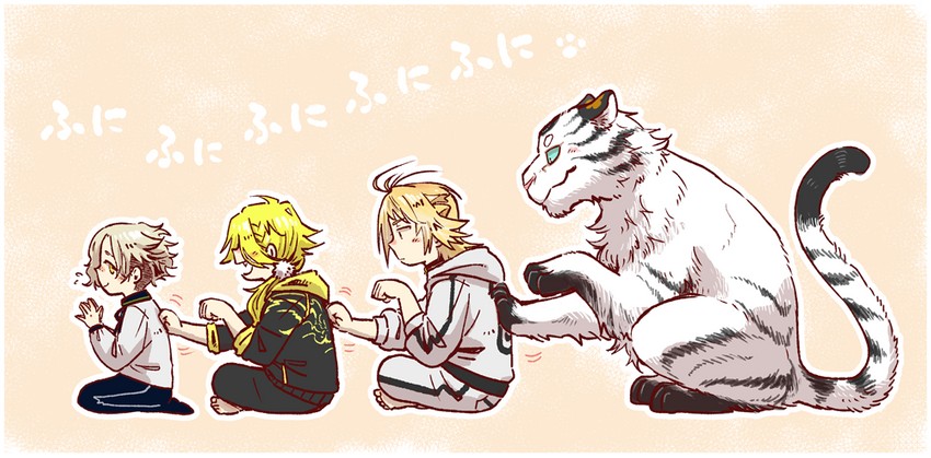 gokotai, gokotai's tigers, shishiou, and nansen ichimonji (touken ranbu) drawn by shumoku_oka