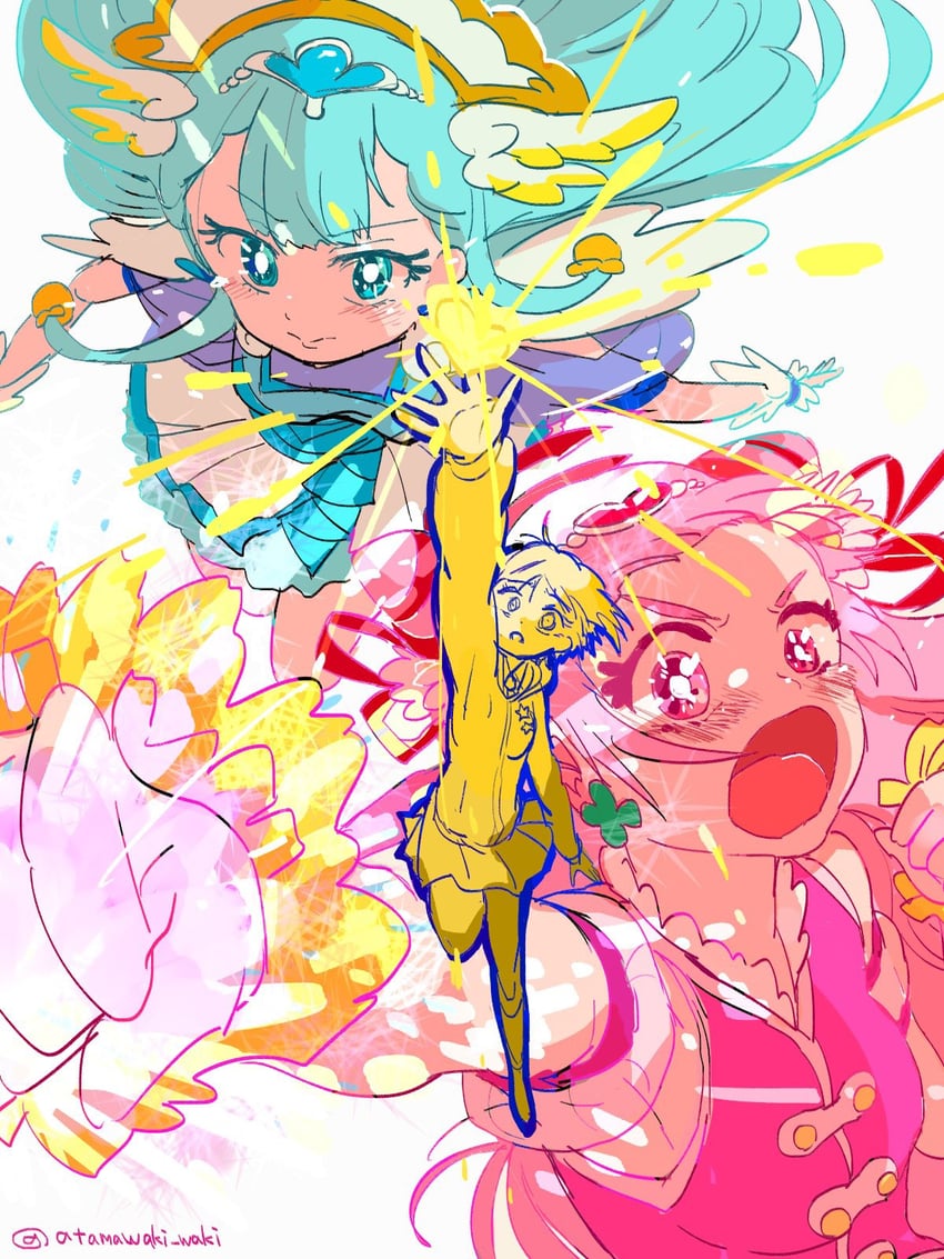 nono hana, yakushiji saaya, cure yell, kagayaki homare, and cure ange (precure and 1 more) drawn by atari_(atamawaki_waki)
