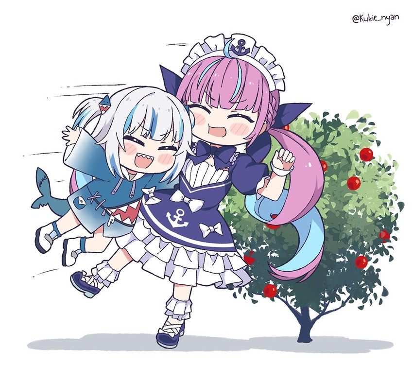 gawr gura and minato aqua (hololive and 1 more) drawn by kukie-nyan