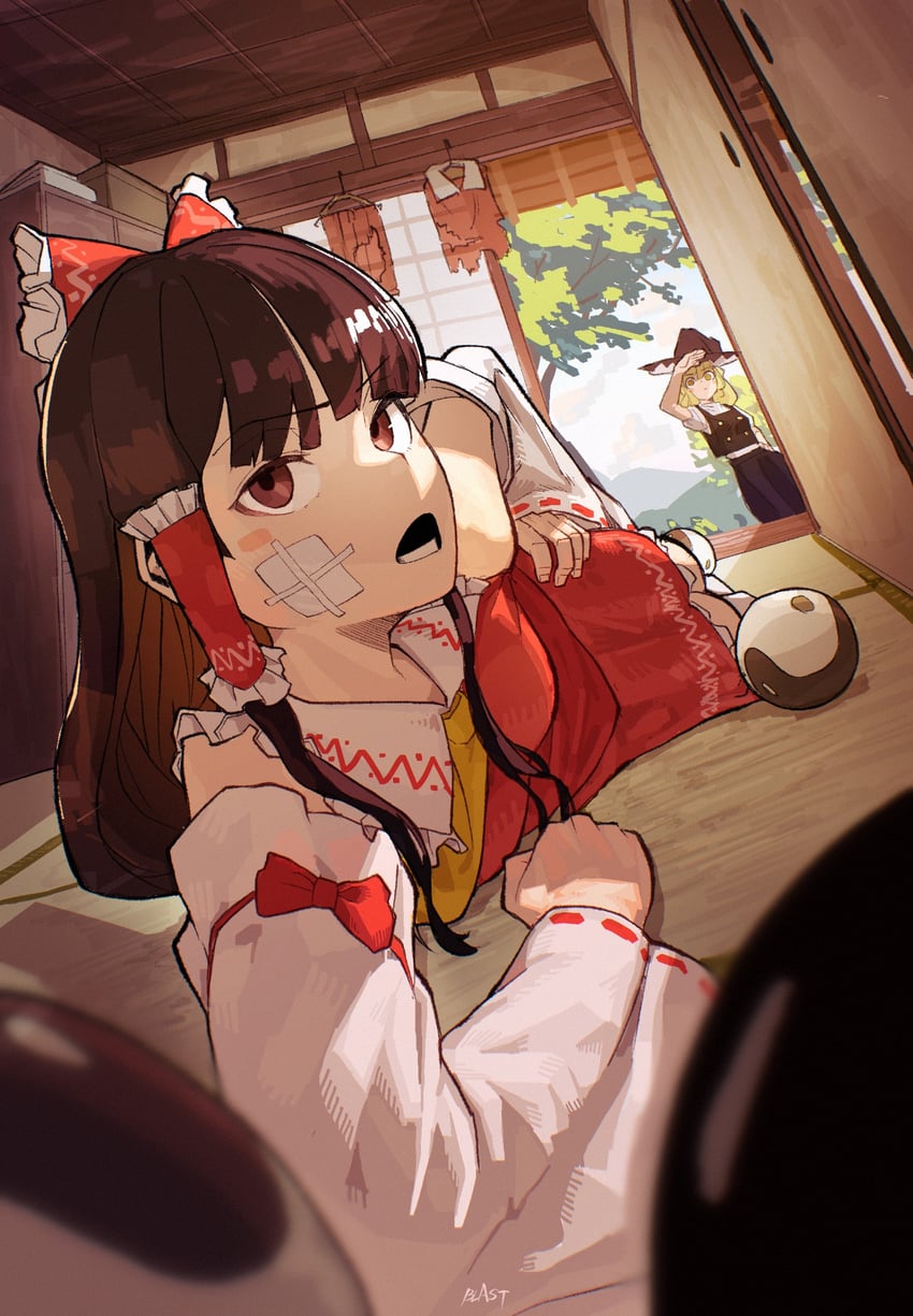 hakurei reimu and kirisame marisa (touhou) drawn by blast-7
