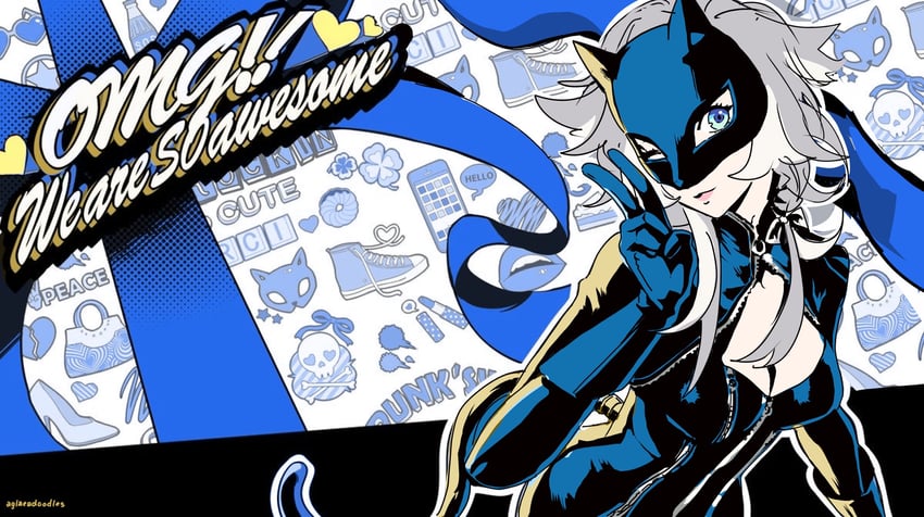 takamaki anne, cipher, and panther (honkai and 3 more) drawn by hyastelle