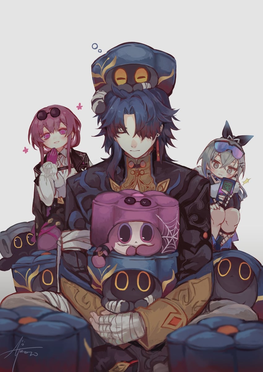 trailblazer, kafka, silver wolf, and blade (honkai and 1 more) drawn by gensou_aporo