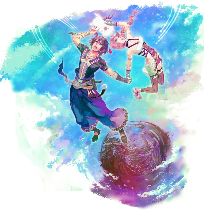moogle, serah farron, mog, and noel kreiss (final fantasy and 2 more) drawn by wataame_(green_tea)