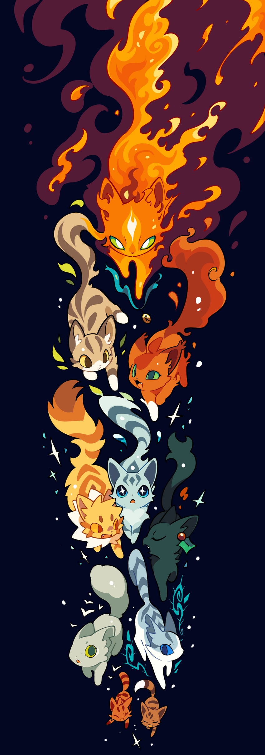 firestar, squirrelstar, hollyleaf, jayfeather, ivypool, and 5 more (warrior cats and 4 more) drawn by rehtaef