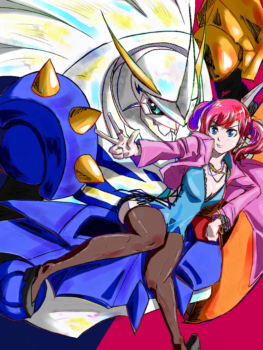 omegamon and shiramine nokia (digimon and 1 more) drawn by setsu_(knint_)