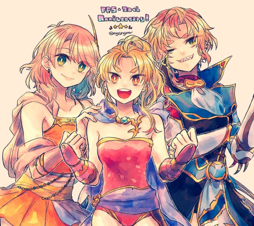 lenna charlotte tycoon, faris scherwiz, and krile mayer baldesion (final fantasy and 3 more) drawn by sunagimo_(nagimo)