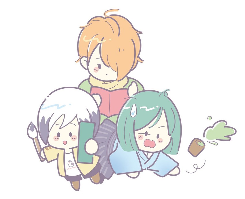 kitamura sora, tsukumo kazuki, and kiyosumi kuro (idolmaster and 2 more) drawn by sasampi