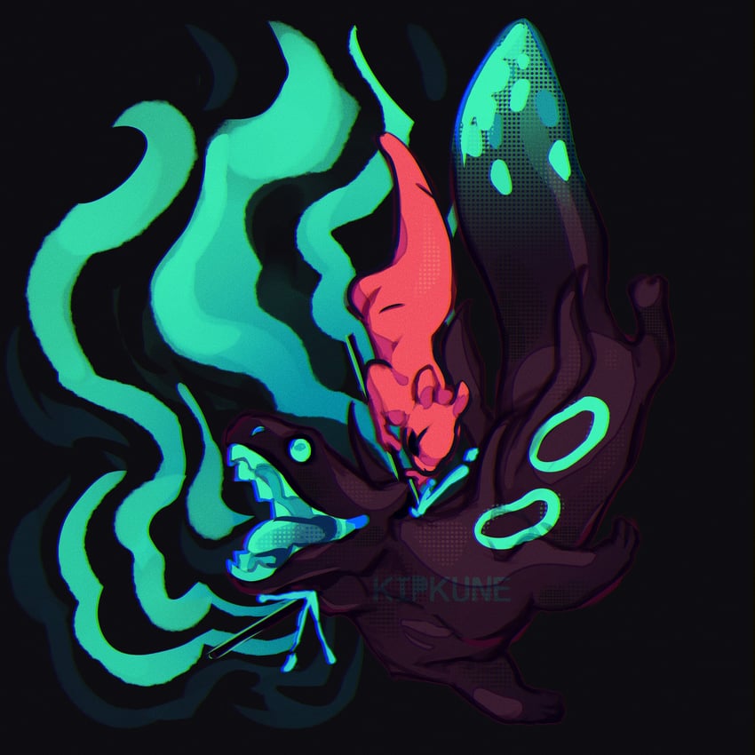 hunter and cyan lizard (rain world) drawn by kipkune