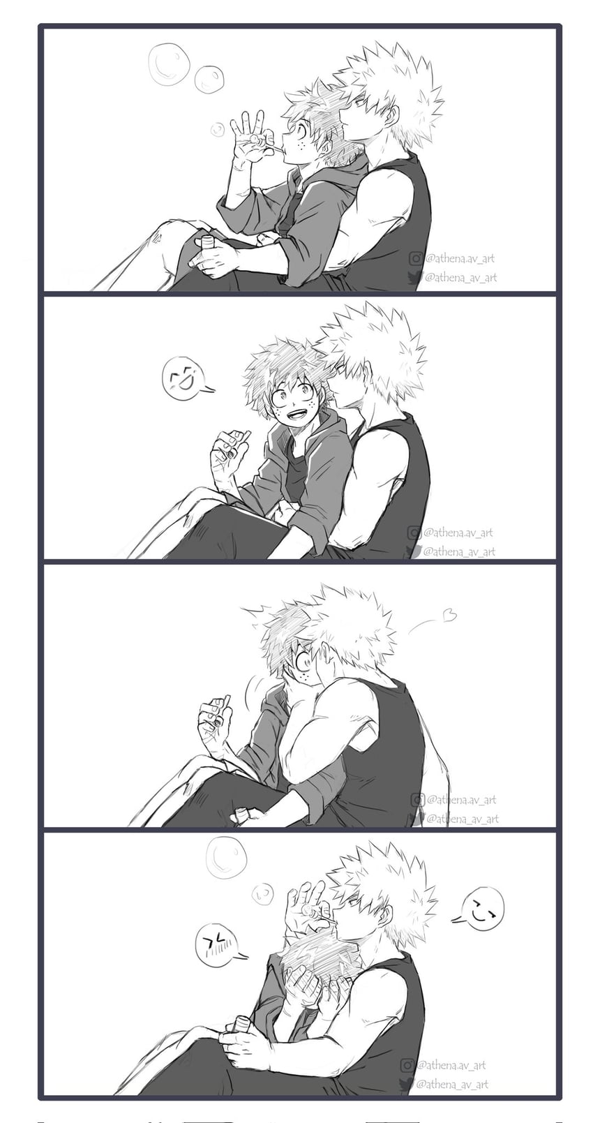 midoriya izuku and bakugou katsuki (boku no hero academia) drawn by athena_av