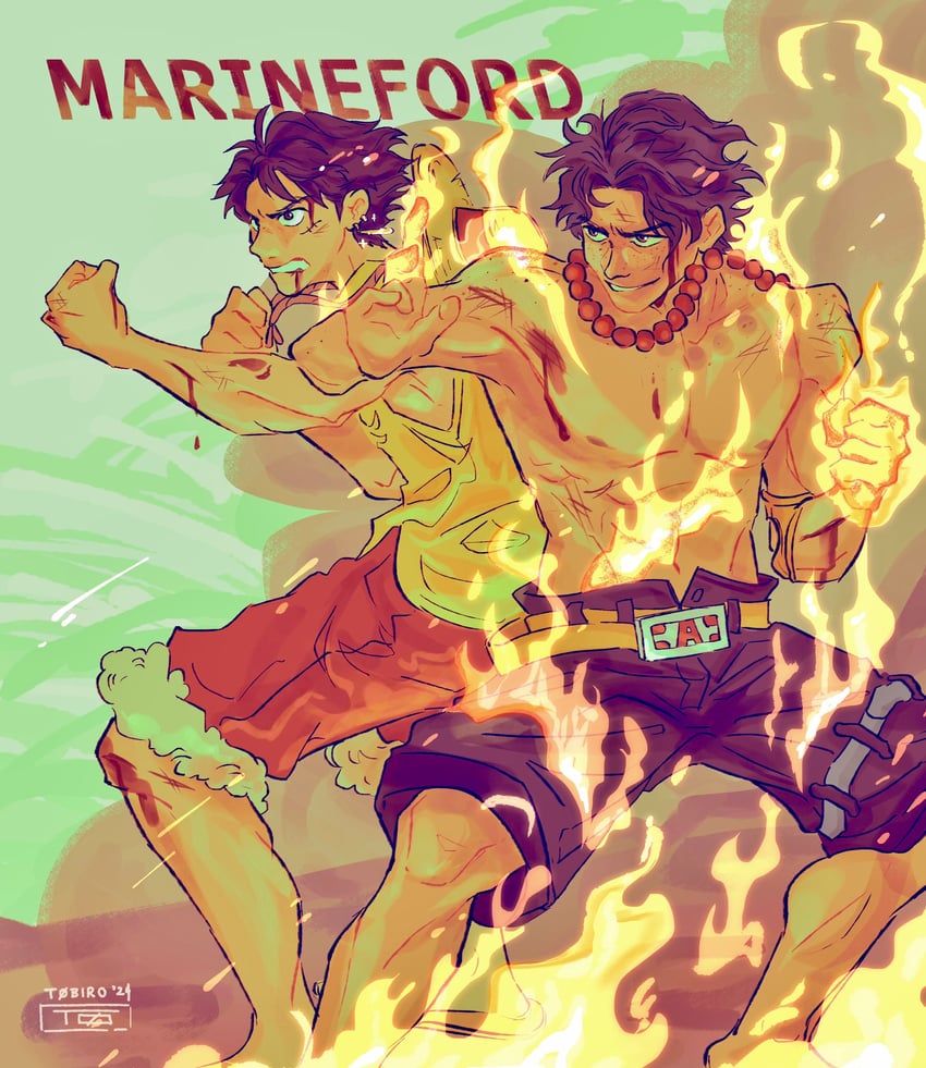 monkey d. luffy and portgas d. ace (one piece) drawn by frances_(t0birooo)