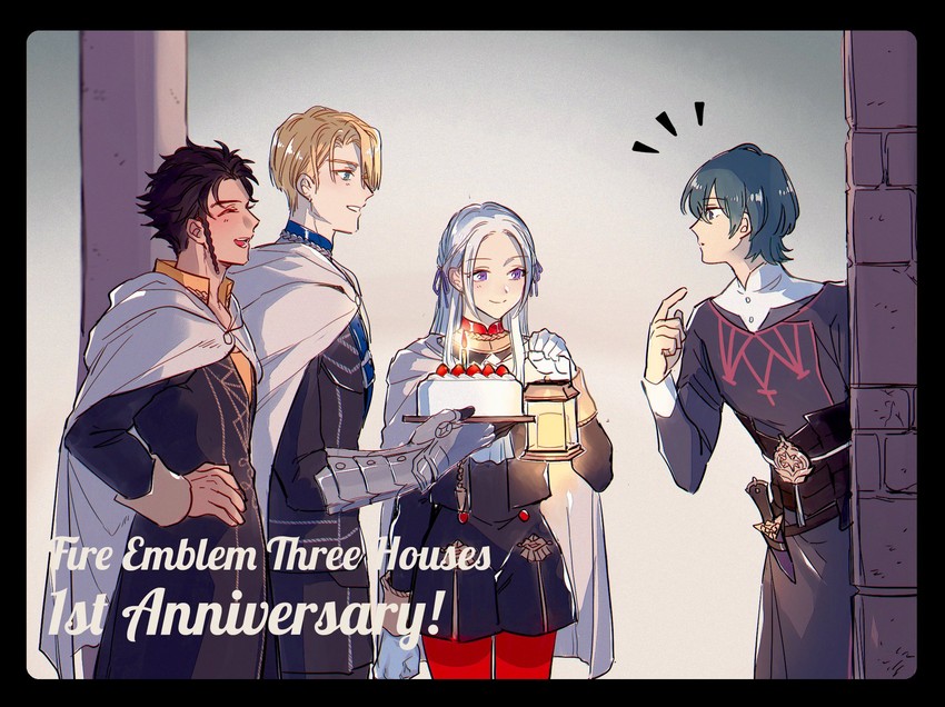 edelgard von hresvelg, dimitri alexandre blaiddyd, male byleth, and claude von riegan (fire emblem and 1 more) drawn by mizuno_(iori-amu)