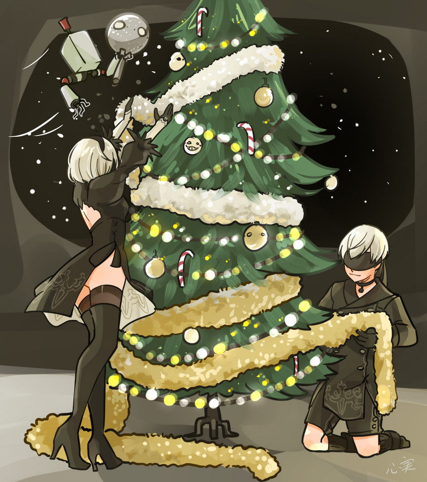 2b, 9s, pod, emil, and machine (nier and 1 more) drawn by kokomi_(aniesuakkaman)