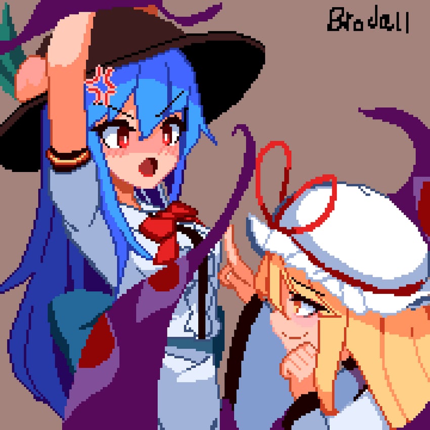 yakumo yukari and hinanawi tenshi (touhou) drawn by brodall_pixel