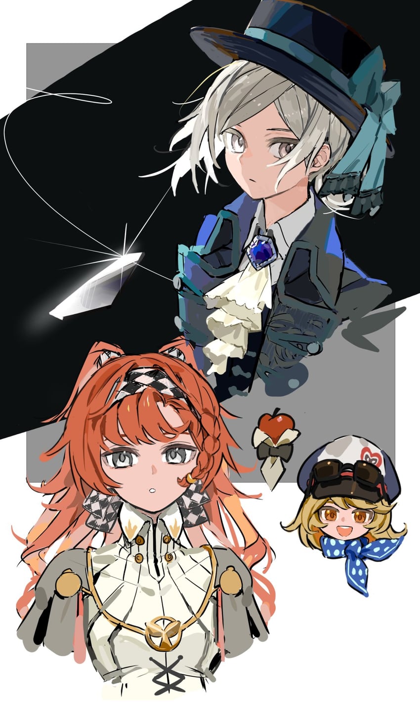 vertin, sonetto, regulus, apple, and door (reverse:1999) drawn by atory_totory