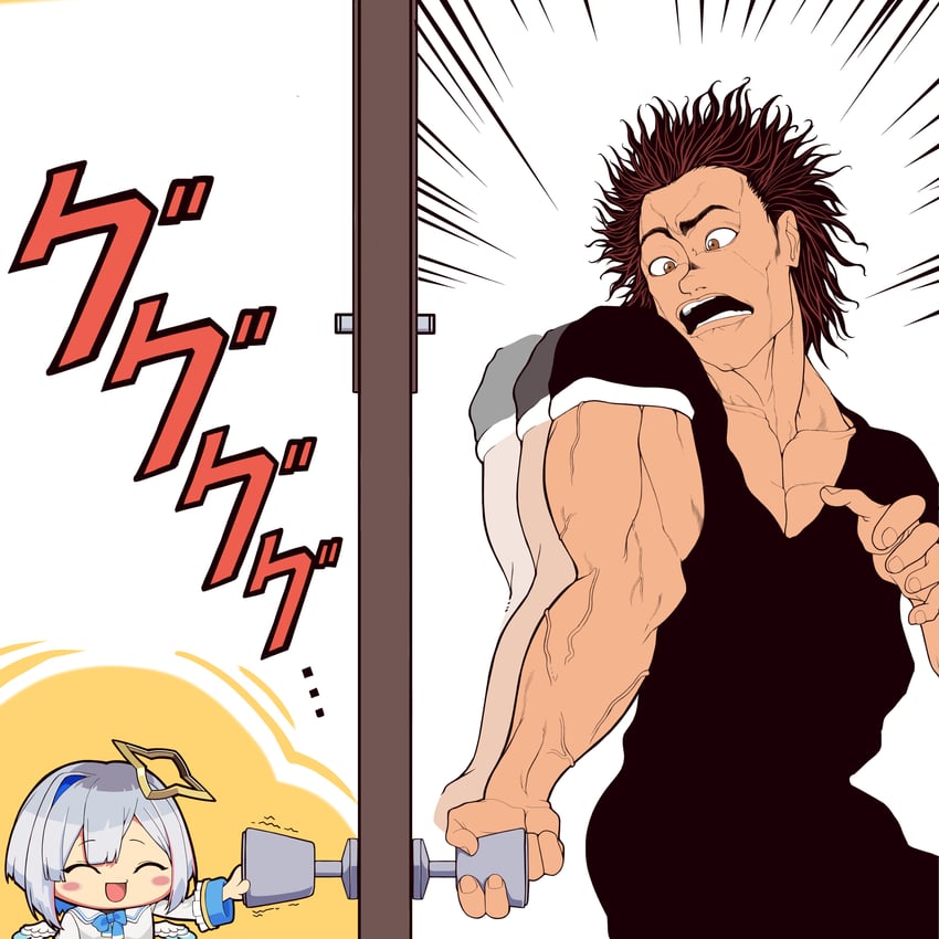amane kanata and hanma yujiro (hololive and 1 more) drawn by nabenabe3104