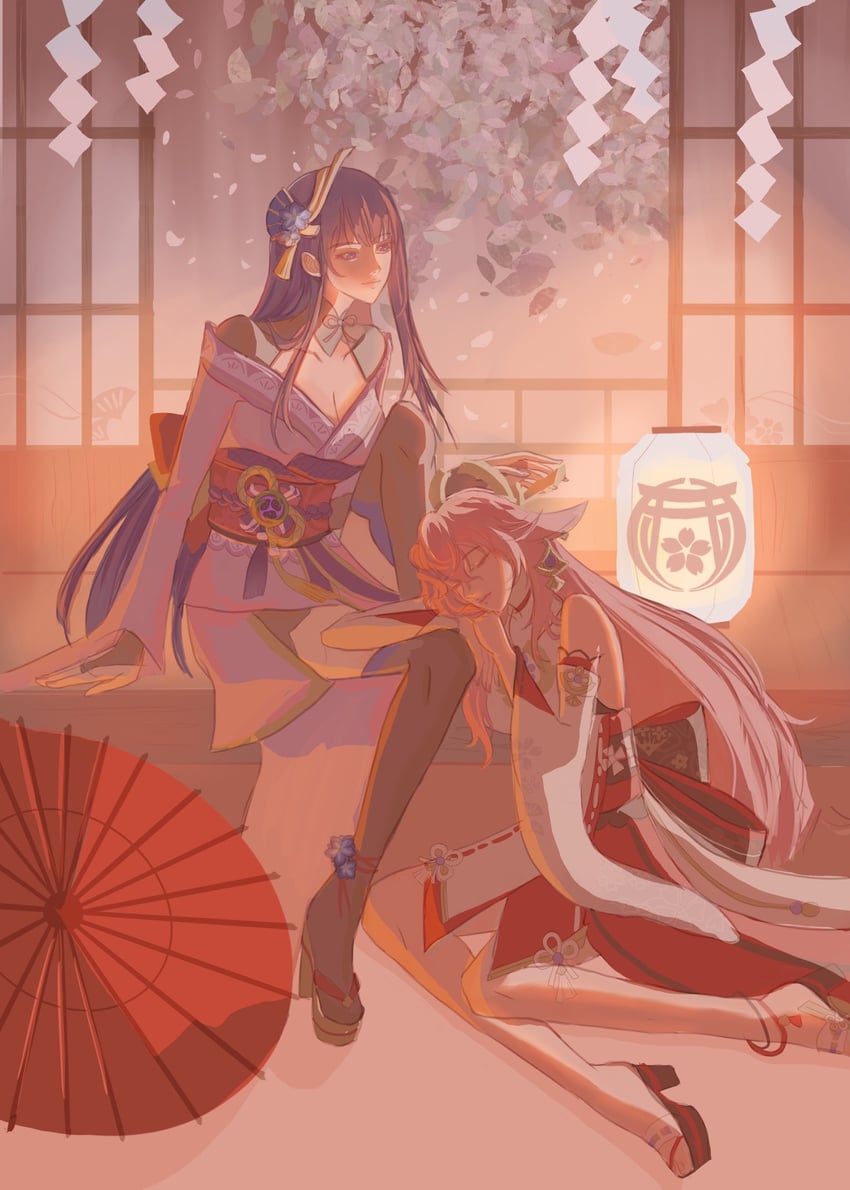 raiden shogun and yae miko (genshin impact) drawn by hndearme