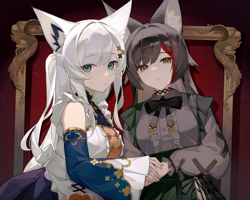 shirakami fubuki and ookami mio (hololive) drawn by cine_(wazd0183)