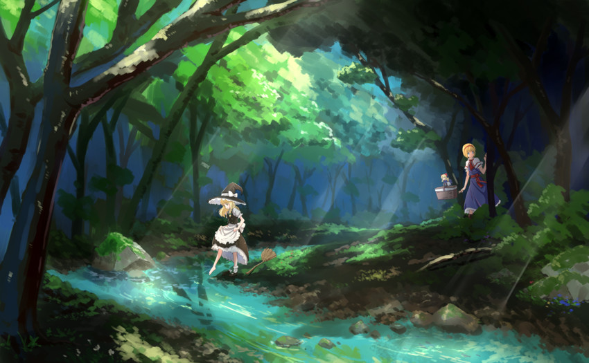 kirisame marisa, alice margatroid, and shanghai doll (touhou) drawn by shiya