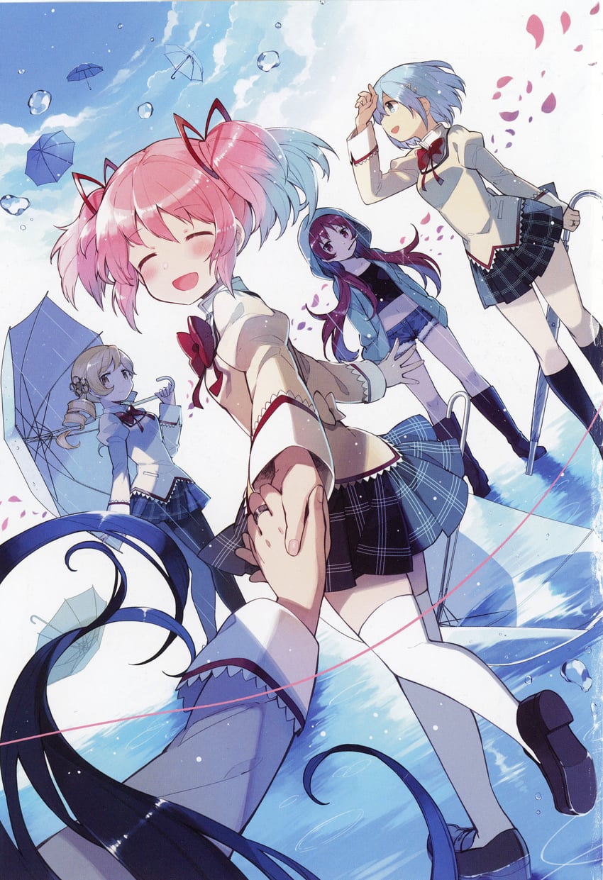 akemi homura, kaname madoka, miki sayaka, sakura kyoko, and tomoe mami (mahou shoujo madoka magica) drawn by hanokage