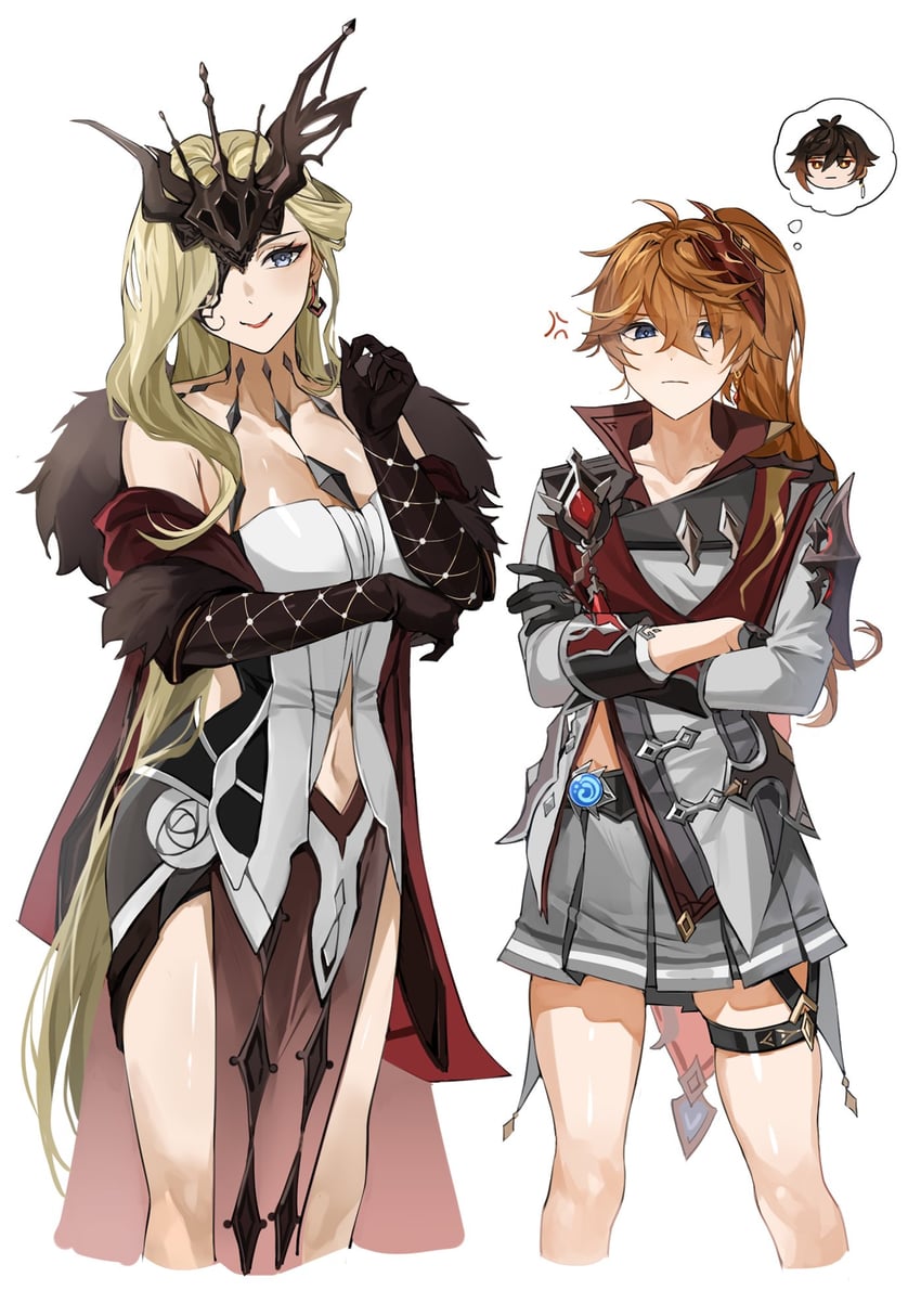 zhongli, tartaglia, and signora (genshin impact) drawn by gyoju_(only_arme_nim)