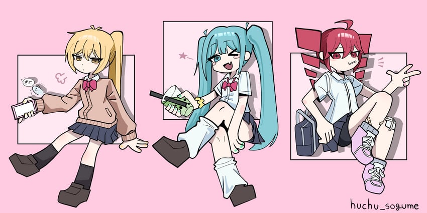 hatsune miku, kasane teto, and akita neru (vocaloid and 3 more) drawn by huchu_(huchu_sogume)