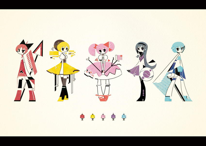 akemi homura, kaname madoka, miki sayaka, sakura kyoko, and tomoe mami (mahou shoujo madoka magica and 1 more) drawn by chisuke