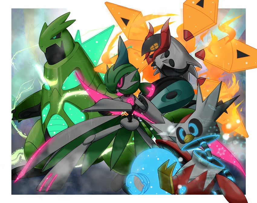 iron valiant, iron bundle, iron moth, and iron thorns (pokemon) drawn by user_thaa7883